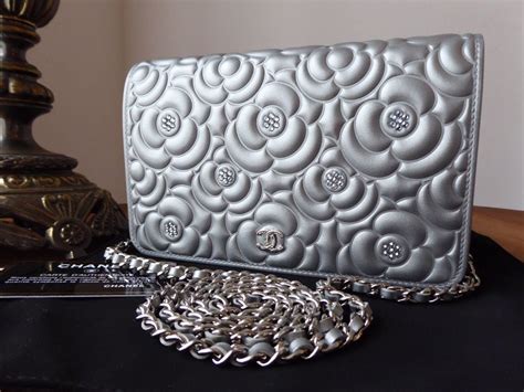 chanel metallic calfskin camellia wallet